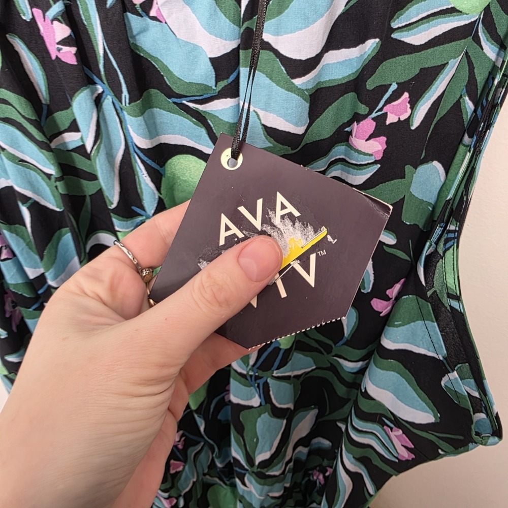 NEW Ava & Viv Black Green Blue Floral Tropical Sleeveless‎ Midi Dress Size 3X - Picture 5 of 8